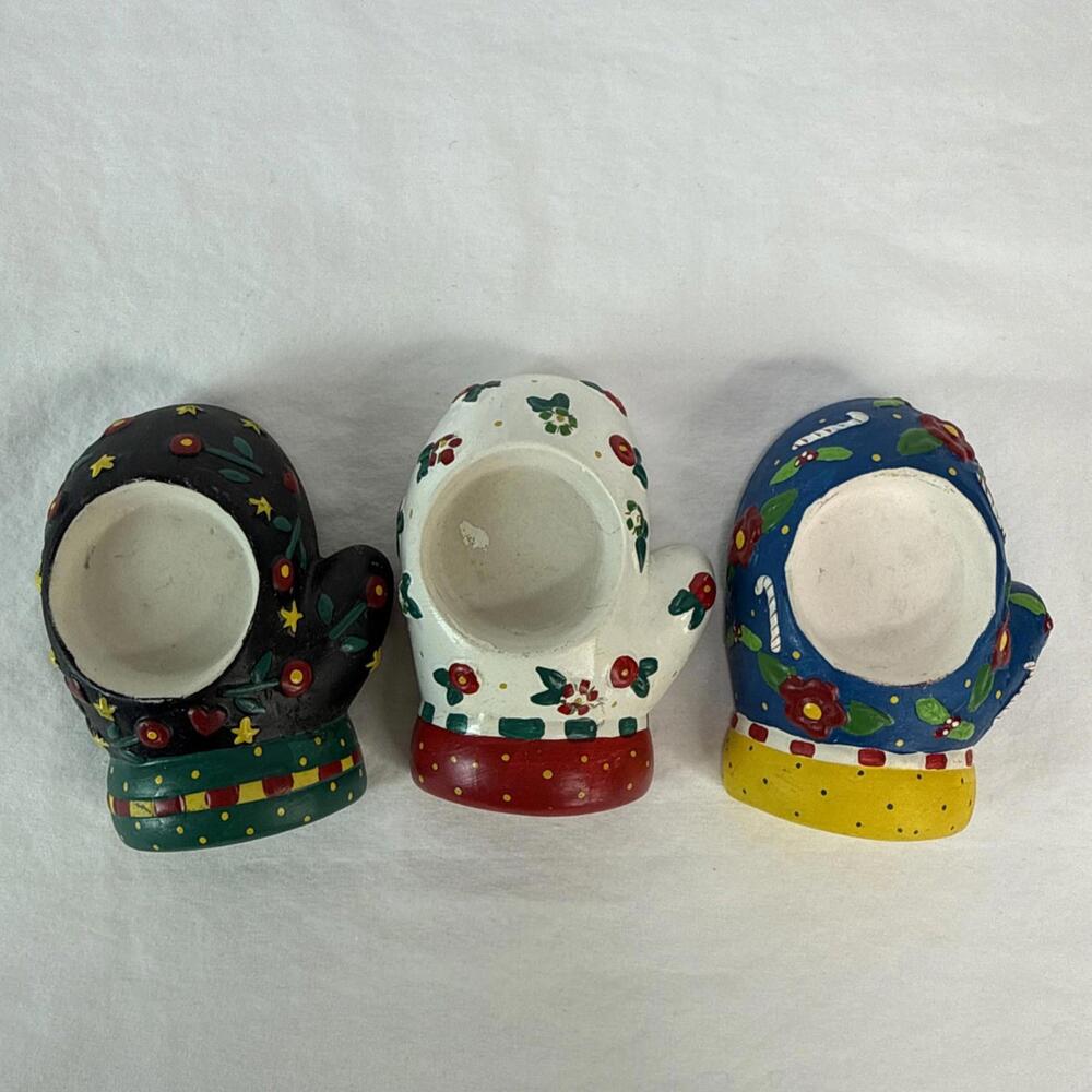 Vintage Mary Engelbreit Christmas Mittens Tealight Candle Holders Set Of 3